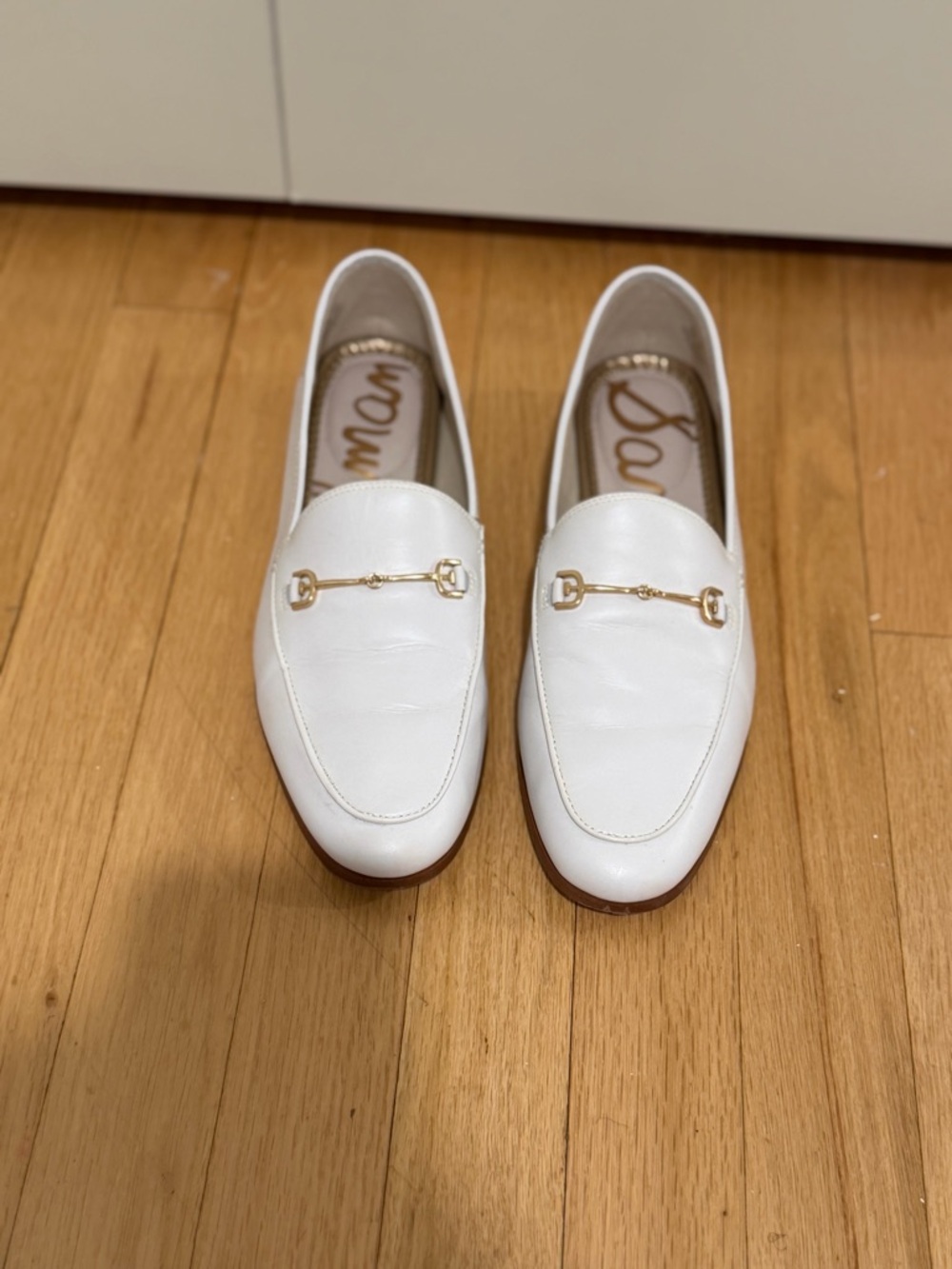 Sam Edelman White Leather Loafers with Gold Bit